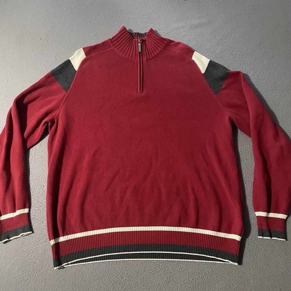 Eddie Bauer 1/4 Zip Knit Sweater Men XL Long Sleeve Red Mock Neck Cotton Casual